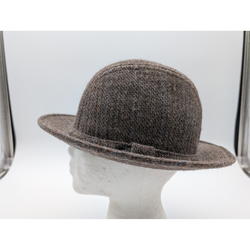 Vintage Adam Fedora Hat Gray Blue Pinstripe Tweed Wool Blend Made in USA Small